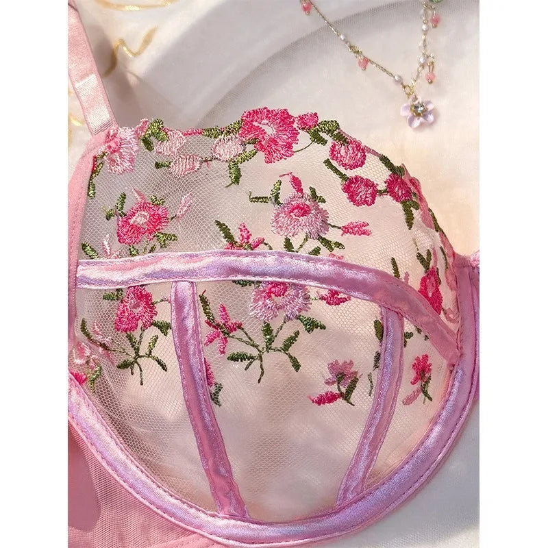 Toucheart Floral Lingerie Panty Lace Embroidery Slim Backless See-through Erotic Underwear Set