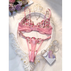 Toucheart Floral Lingerie Panty Lace Embroidery Slim Backless See-through Erotic Underwear Set