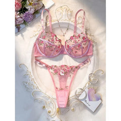 Toucheart Floral Lingerie Panty Lace Embroidery Slim Backless See-through Erotic Underwear Set