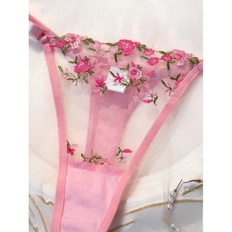 Toucheart Floral Lingerie Panty Lace Embroidery Slim Backless See-through Erotic Underwear Set