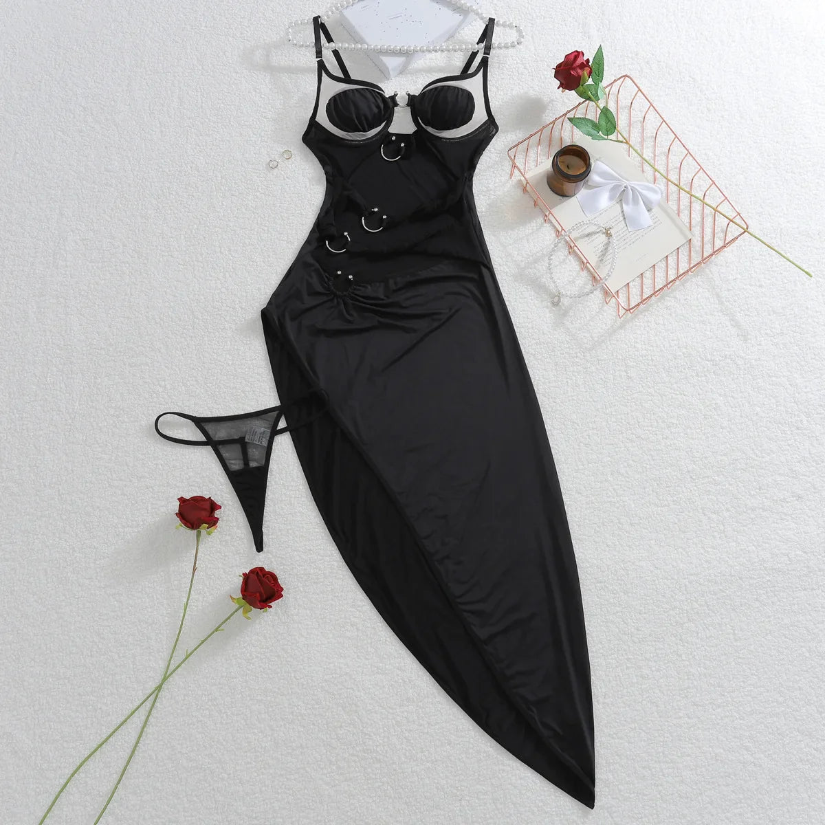 Toucheart Dress Panty 2PCS Irregular Ring Buckle Backless Charming Private Erotic Dress Set