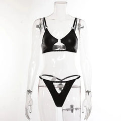 Toucheart Halter Chain Lingeries Bra Set Exotic Glossy Pu Leather Set Underwear Bra Set Lingerie