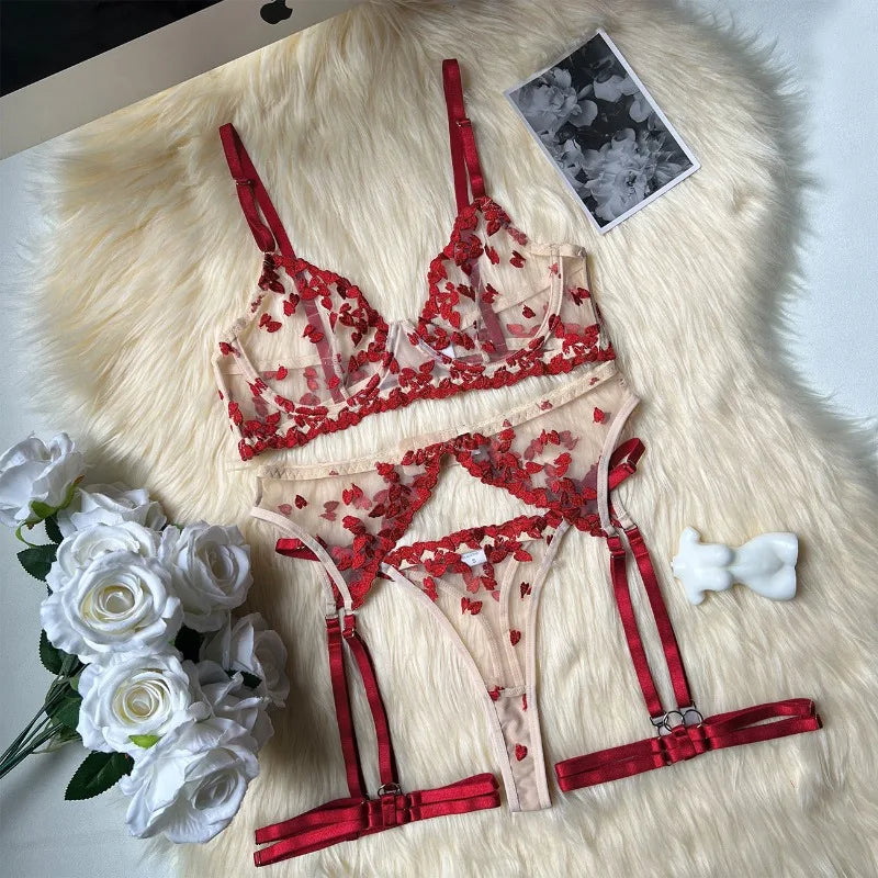 Toucheart Underwear Panty Garters See-through Lace Embroidery Erotic SeductiveLingerie Set