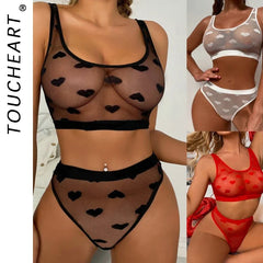 Toucheart Lingerie Mesh Printed Passionate Fun Underwear Suit Mesh See-through Lingerie Set