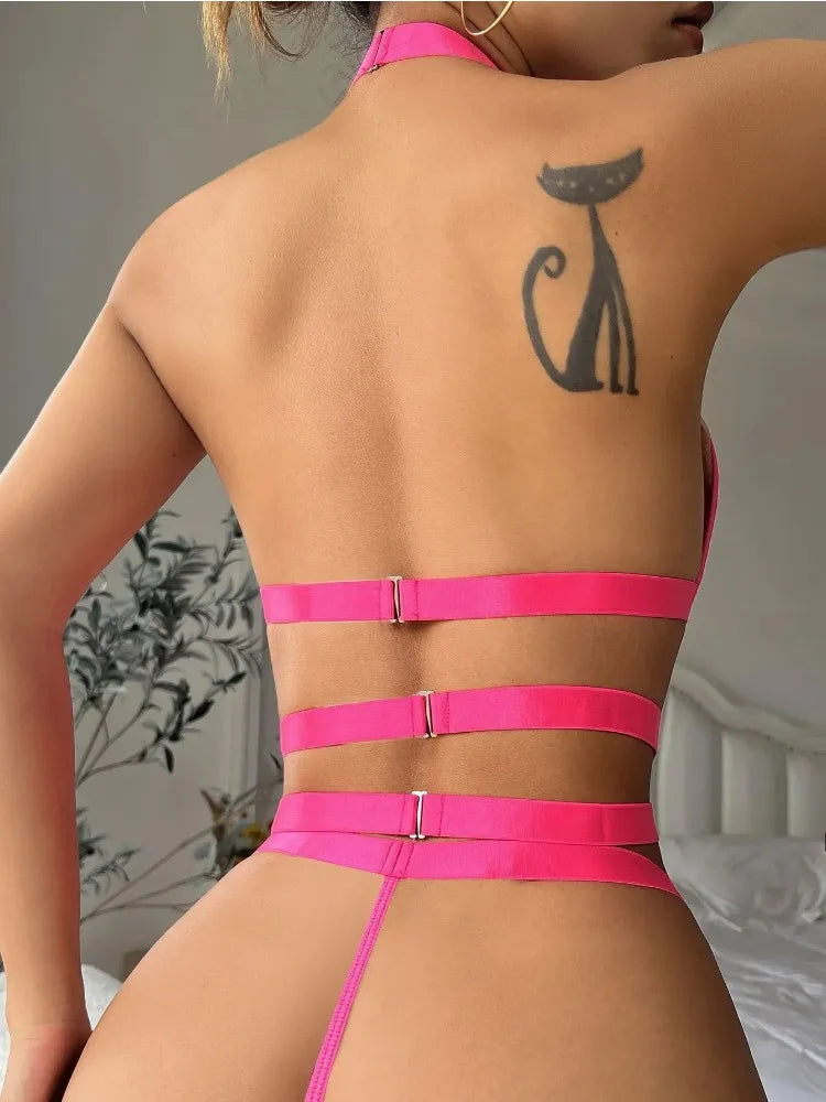 Toucheart Metal Love Chain Underwear Mesh Push-up Garter Underwear Lace Temptation Set