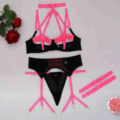 Toucheart Underwear Set Mesh Contrast Color Garters See-through Underwear
