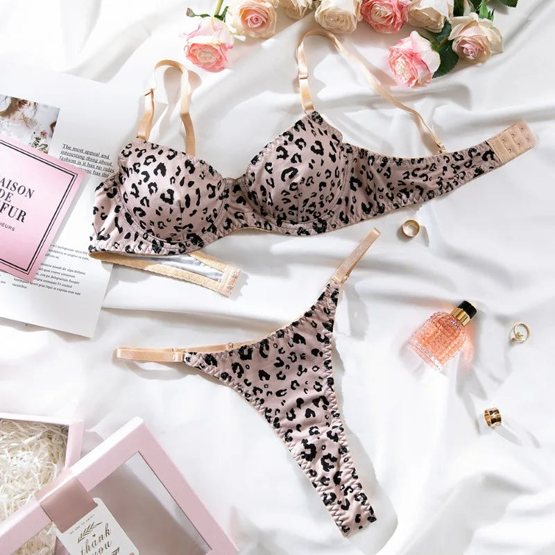 Toucheart Underwear Set Printed Leopard Printed Steel Wire Bra Set High Quality Lingerie Suit