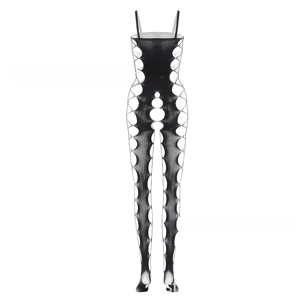 Toucheart Jumpsuit, One-piece Stockings, Crotchless, See-through Temptation One-piece Mesh
