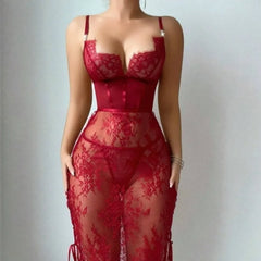 Toucheart Lace Solid Color Bodycon Dress Slim Backless Embroiderysee-throughunderwear Set