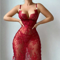 Toucheart Lace Solid Color Bodycon Dress Slim Backless Embroiderysee-throughunderwear Set