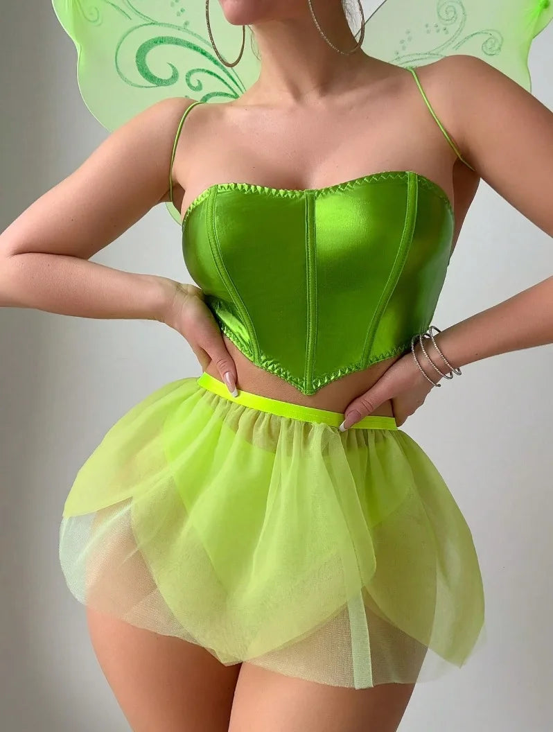 Toucheart Lace Lingerie Mesh Skirt Set Backless Bow Knot See-through Hollowgirls Split Kit