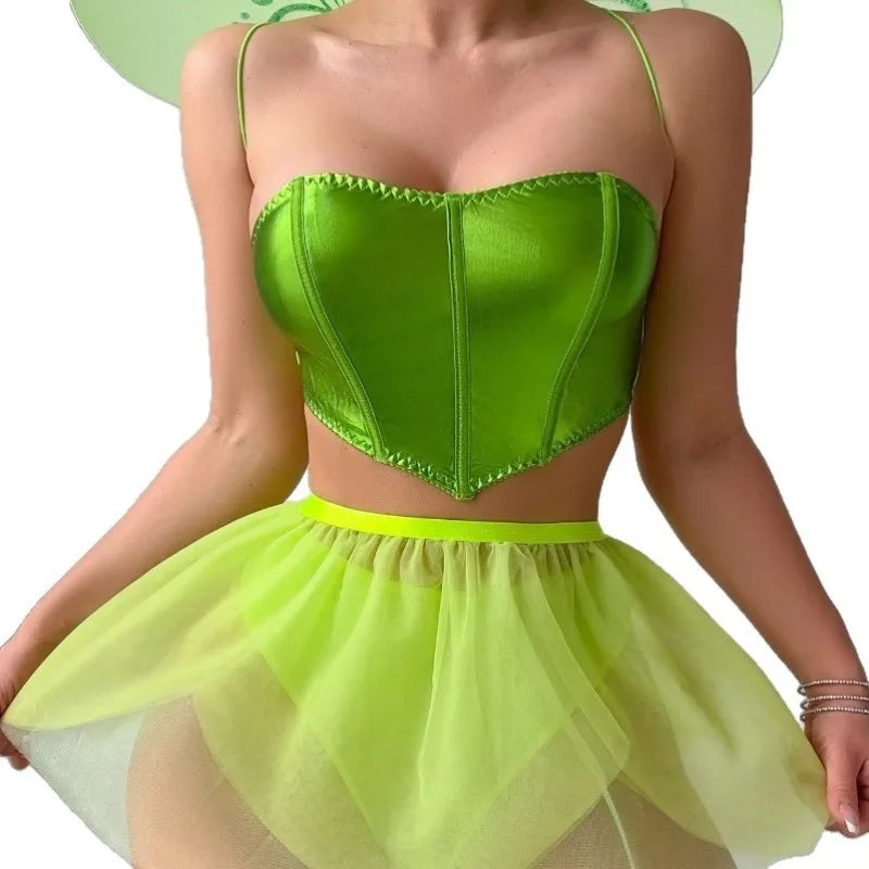 Toucheart Lace Lingerie Mesh Skirt Set Backless Bow Knot See-through Hollowgirls Split Kit