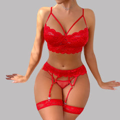 Toucheart Lace Lingerie Panty Garters 3PCS See-through Slim Backless Erotic Romantic Intimate Underwear Set