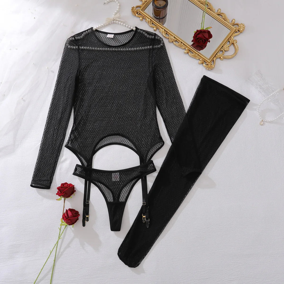 Toucheart Lace Lingerie Panty Leg Socks Fishing Net Slim Plunge Solidcolor Erotic Split Kit