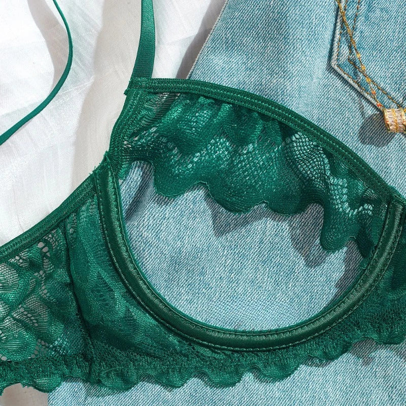 Toucheart Lace Lingerie Suit Lace Mesh Breast Revealing Lingerie Two-piece Fun Underwear