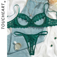 Toucheart Lace Lingerie Suit Lace Mesh Breast Revealing Lingerie Two-piece Fun Underwear