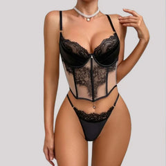 Toucheart Lace Steel Ring Lingerie Thong See-through Embroidery Erotic Underwear Set