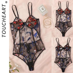 Toucheart Lingerie Embroidery Underwear Lace One-piece Suspender Nightgown Transparent Porn Female Lingerie