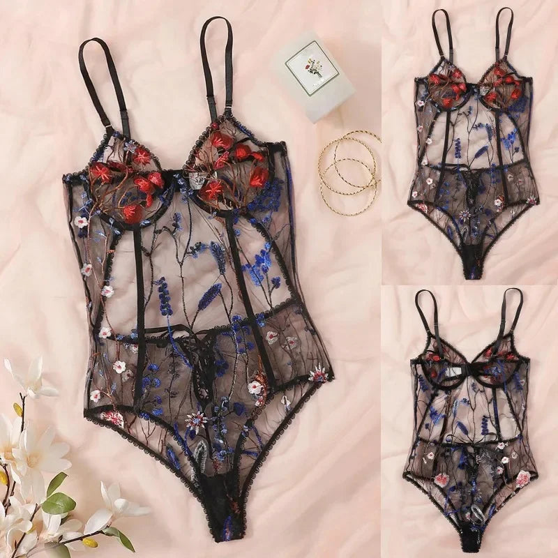 Toucheart Lingerie Embroidery Underwear Lace One-piece Suspender Nightgown Transparent Porn Female Lingerie