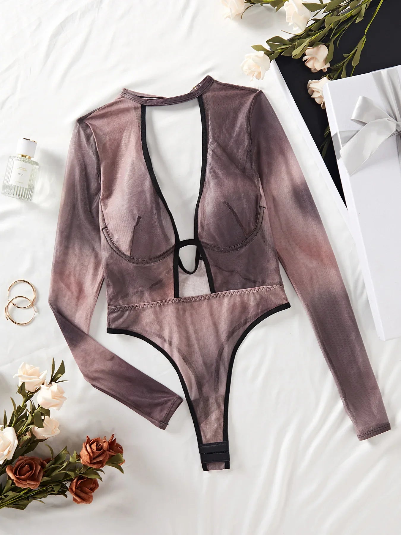 Toucheart Lingerie Jumpsuits Set Plunge Underwear Backless Perspective Body Sculpting Set