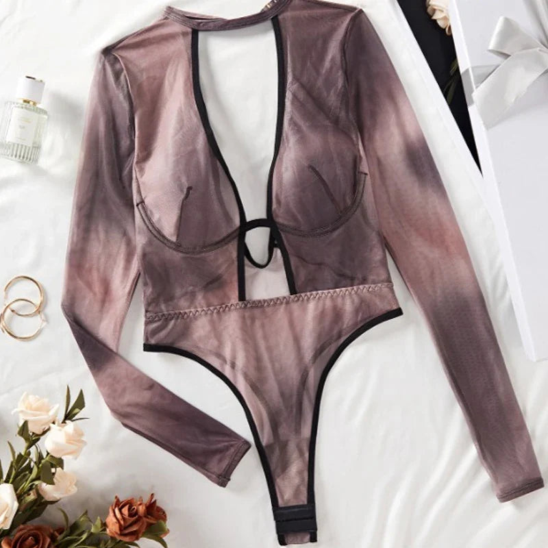Toucheart Lingerie Jumpsuits Set Plunge Underwear Backless Perspective Body Sculpting Set