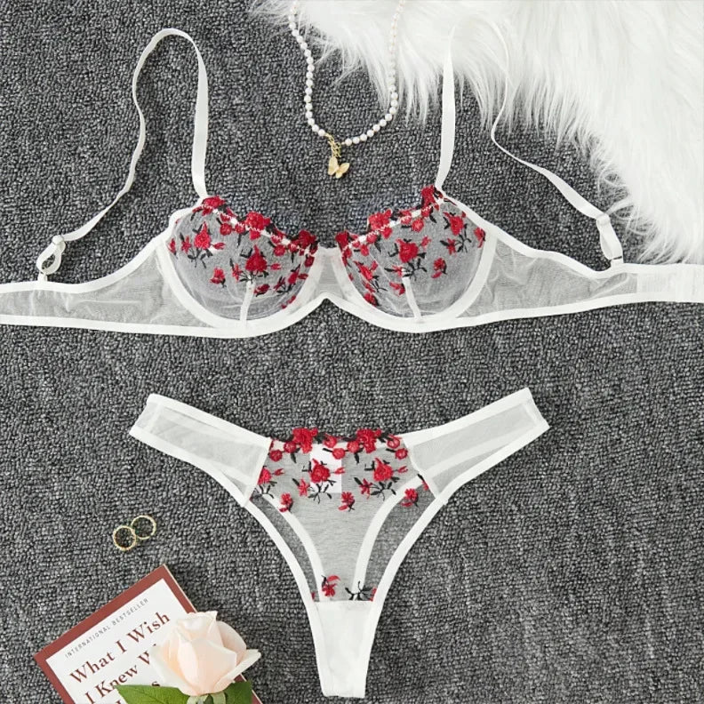 Toucheart Lingerie Lace Suit Thong Mesh See-through Embroidery Adult Female Floral Print Underwear