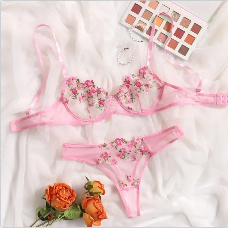 Toucheart Lingerie Lace Suit Thong Mesh See-through Embroidery Adult Female Floral Print Underwear