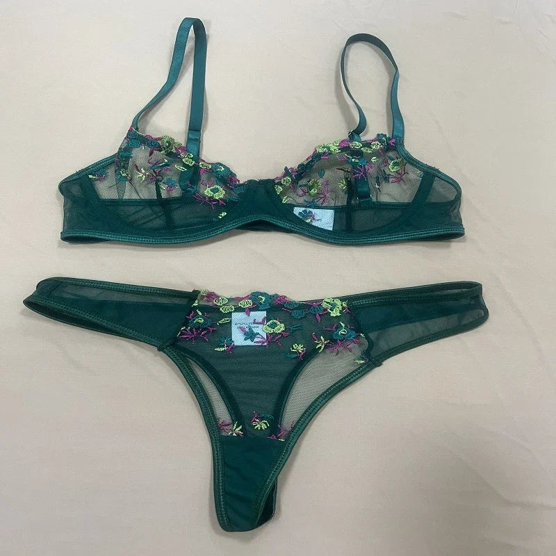 Toucheart Lingerie Lace Suit Thong Mesh See-through Embroidery Adult Female Floral Print Underwear