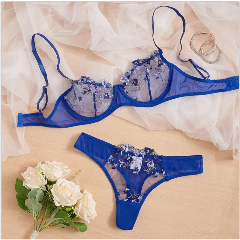 Toucheart Lingerie Lace Suit Thong Mesh See-through Embroidery Adult Female Floral Print Underwear