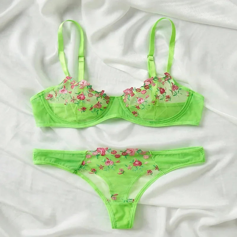 Toucheart Lingerie Lace Suit Thong Mesh See-through Embroidery Adult Female Floral Print Underwear