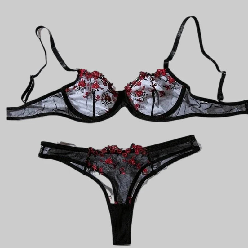 Toucheart Lingerie Lace Suit Thong Mesh See-through Embroidery Adult Female Floral Print Underwear