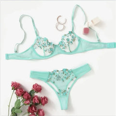 Toucheart Lingerie Lace Suit Thong Mesh See-through Embroidery Adult Female Floral Print Underwear