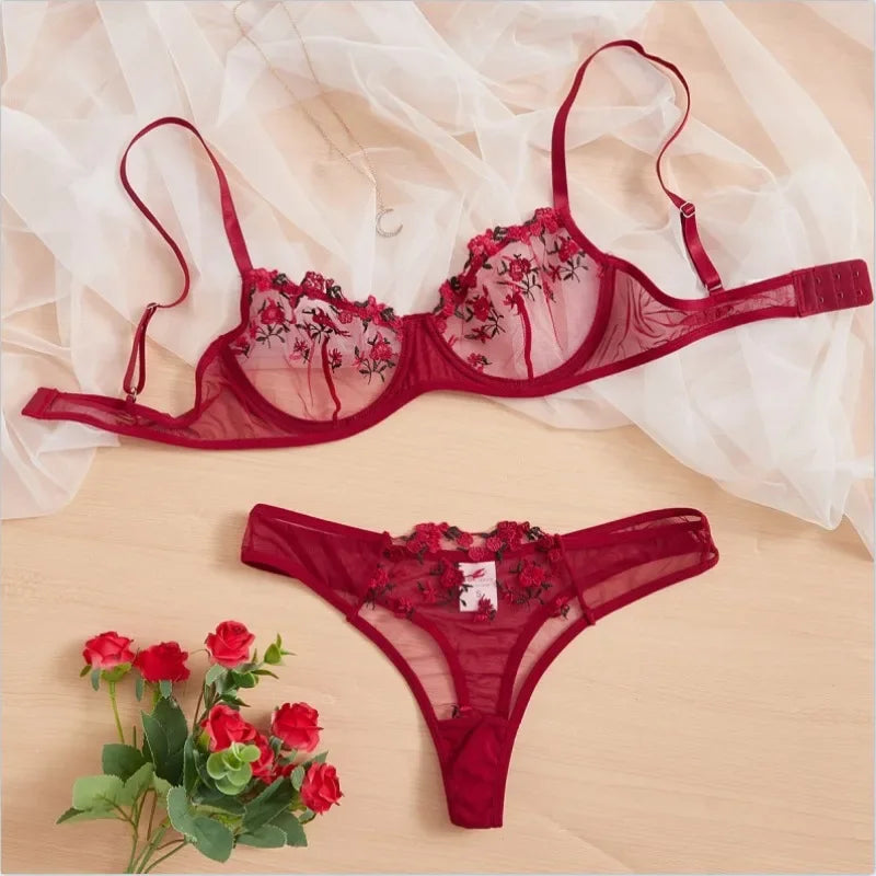 Toucheart Lingerie Lace Suit Thong Mesh See-through Embroidery Adult Female Floral Print Underwear