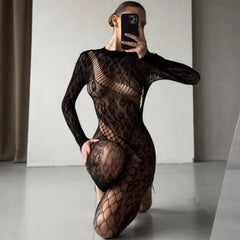 Toucheart Lingerie Onesie Mesh Leopard Print Stockings Lingerie with Backless Onesie