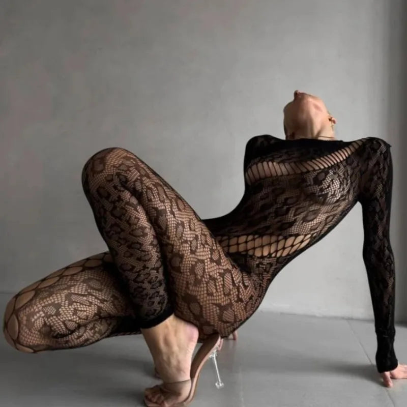 Toucheart Lingerie Onesie Mesh Leopard Print Stockings Lingerie with Backless Onesie