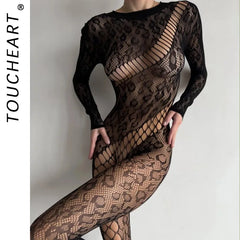Toucheart Lingerie Onesie Mesh Leopard Print Stockings Lingerie with Backless Onesie