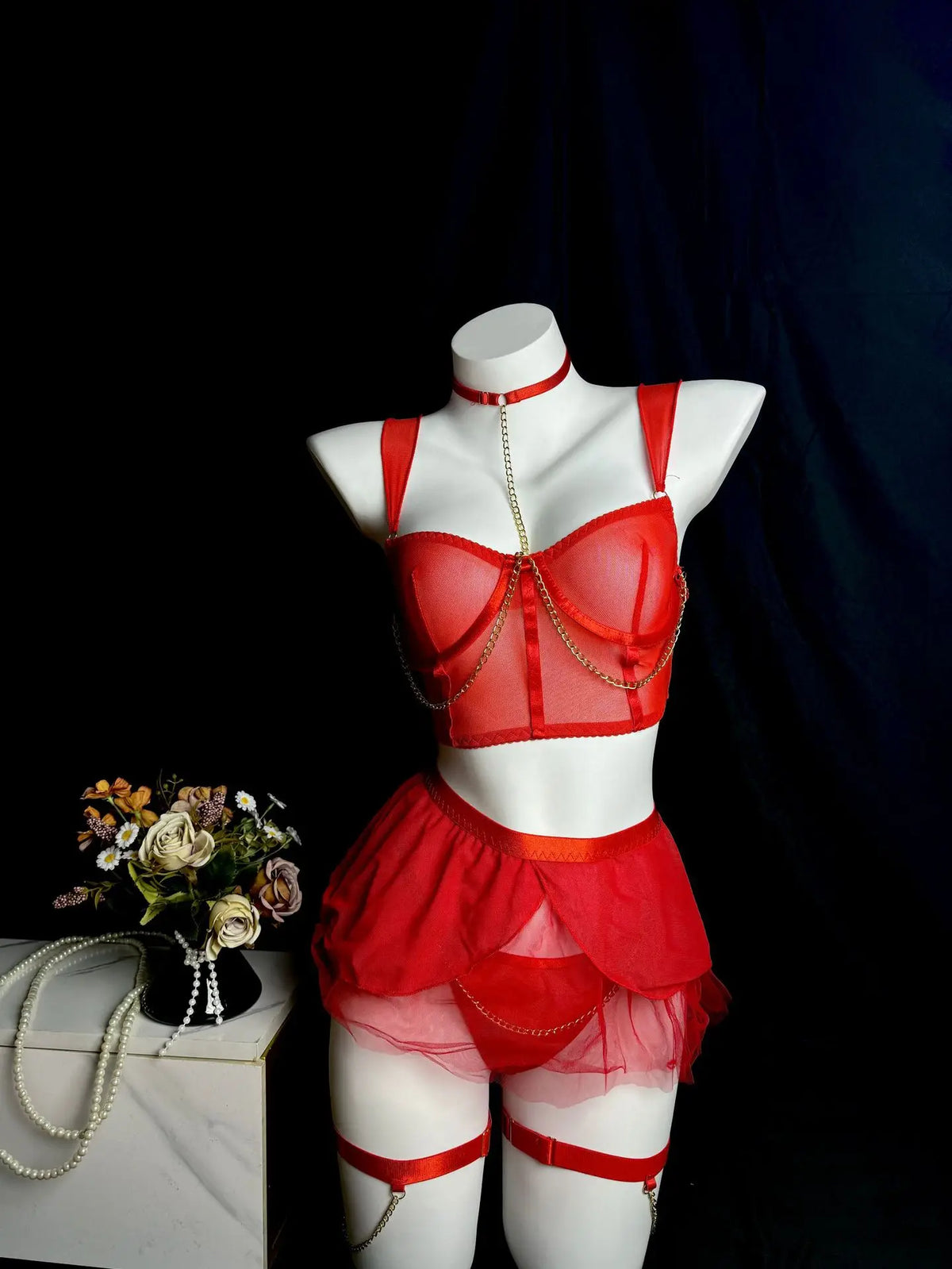 Toucheart Lingerie Pure Girly Style Pink See-through Mesh Skirt Uniform with Gloves Body Shaping Lingerie Set