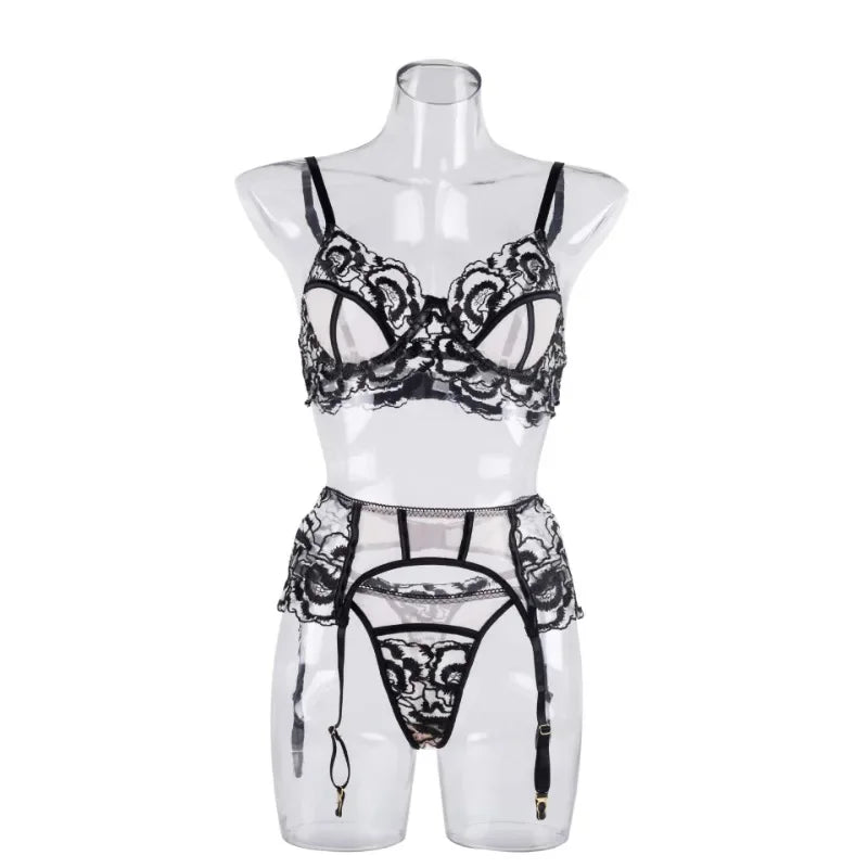 Toucheart Lingerie Set Mesh Lace Underwear with Ring Waist Seal Underwear Exotic Style Suit