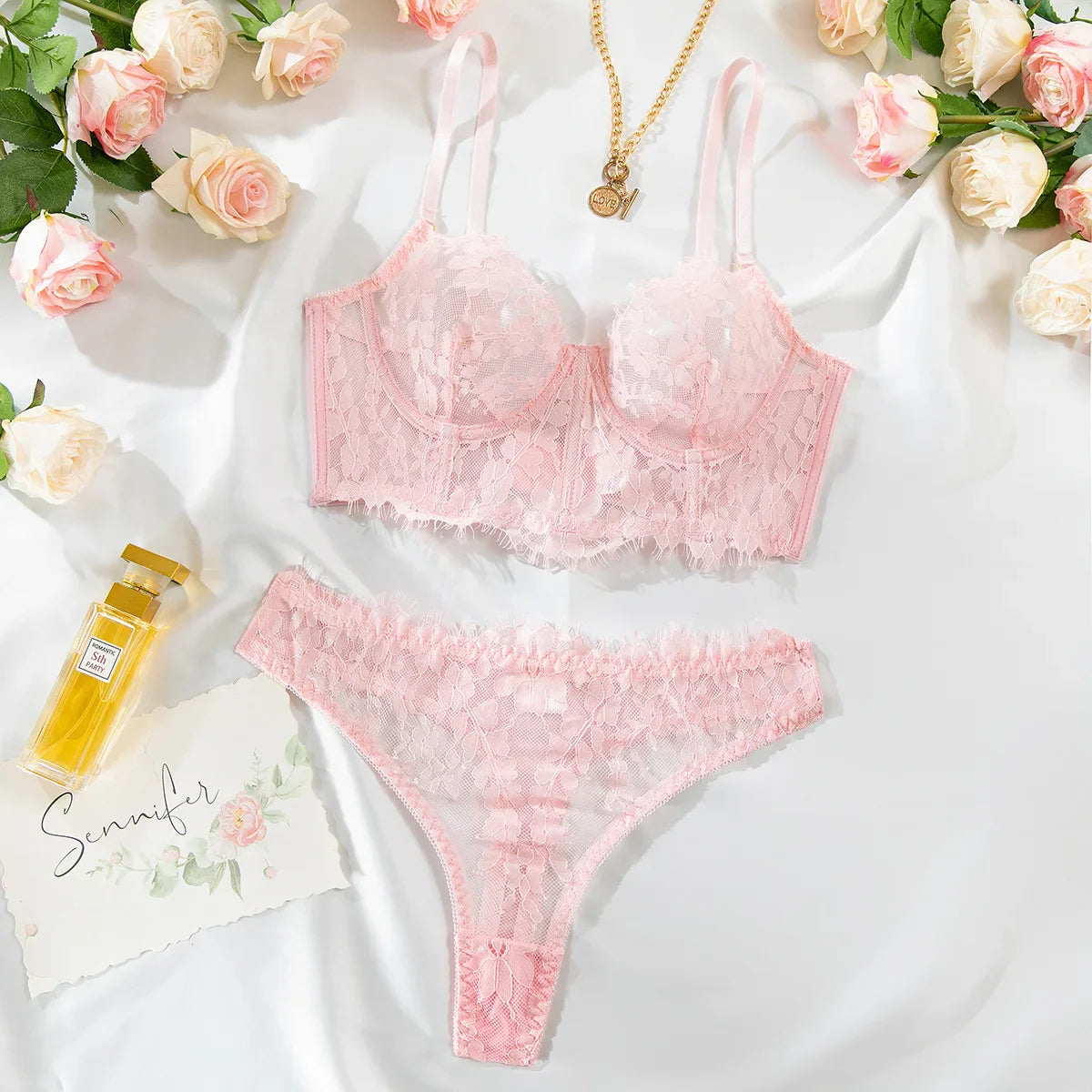Toucheart Lingerie Set See-through Embroidered Underwired Fishbone Extended Vest Bra Briefs Beautiful Back Underwear