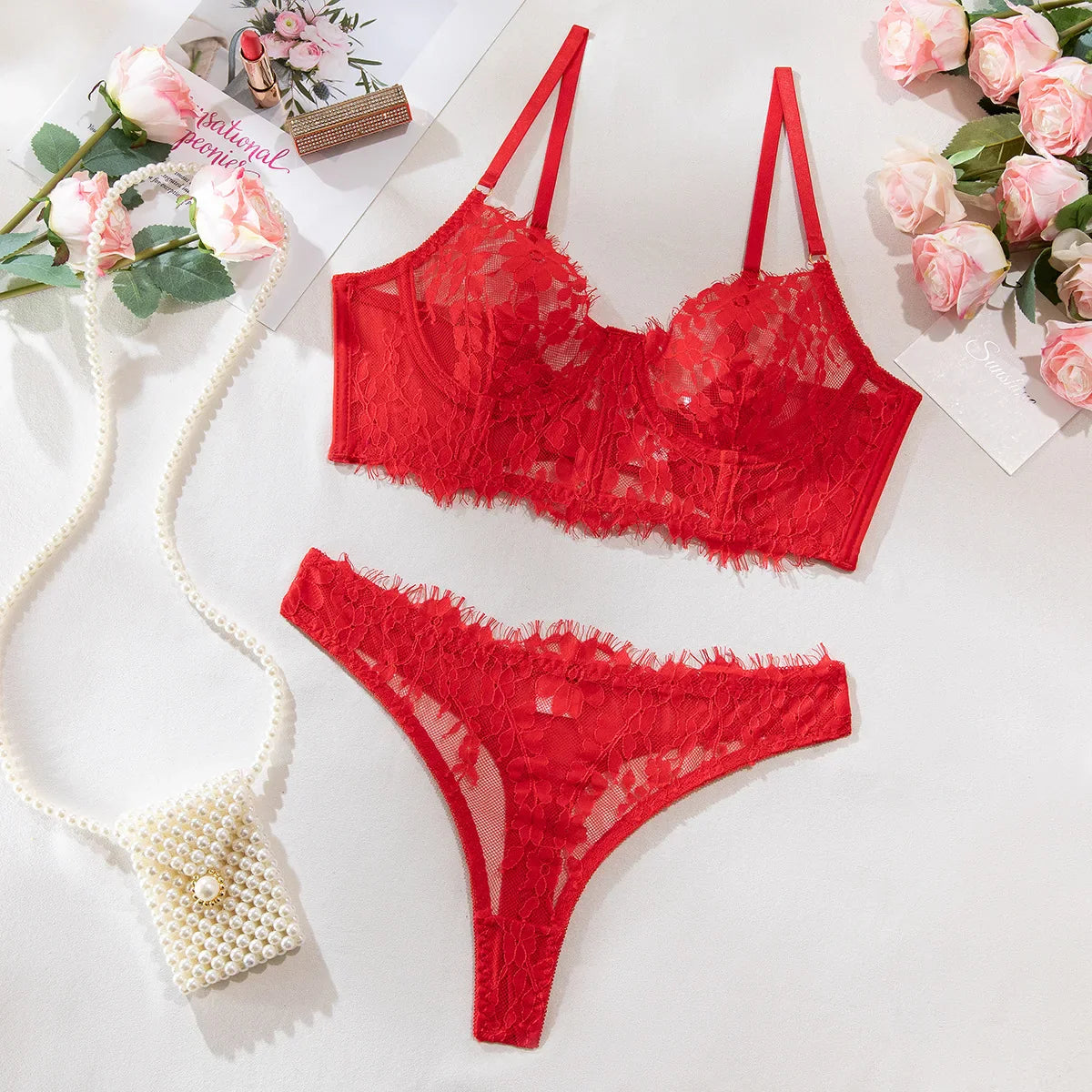 Toucheart Lingerie Set See-through Embroidered Underwired Fishbone Extended Vest Bra Briefs Beautiful Back Underwear