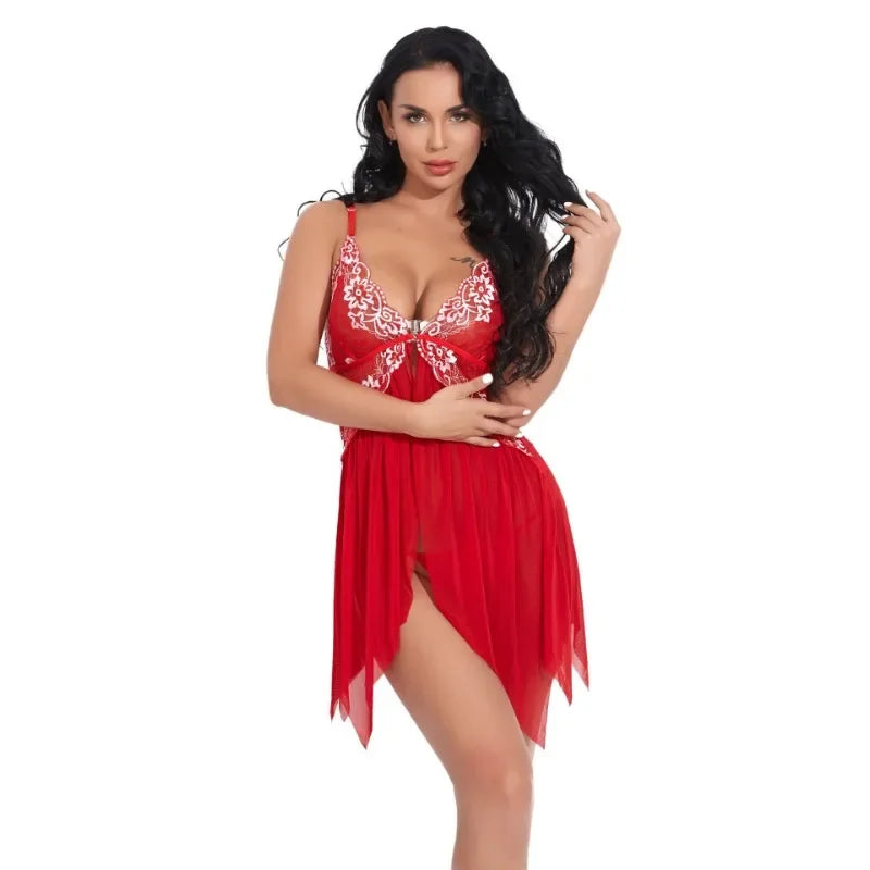 Toucheart Lingerie Set Lace Nightgown Mesh See-through Suspender Dress Lace Ultra Thin Pajama Set