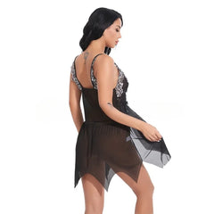 Toucheart Lingerie Set Lace Nightgown Mesh See-through Suspender Dress Lace Ultra Thin Pajama Set