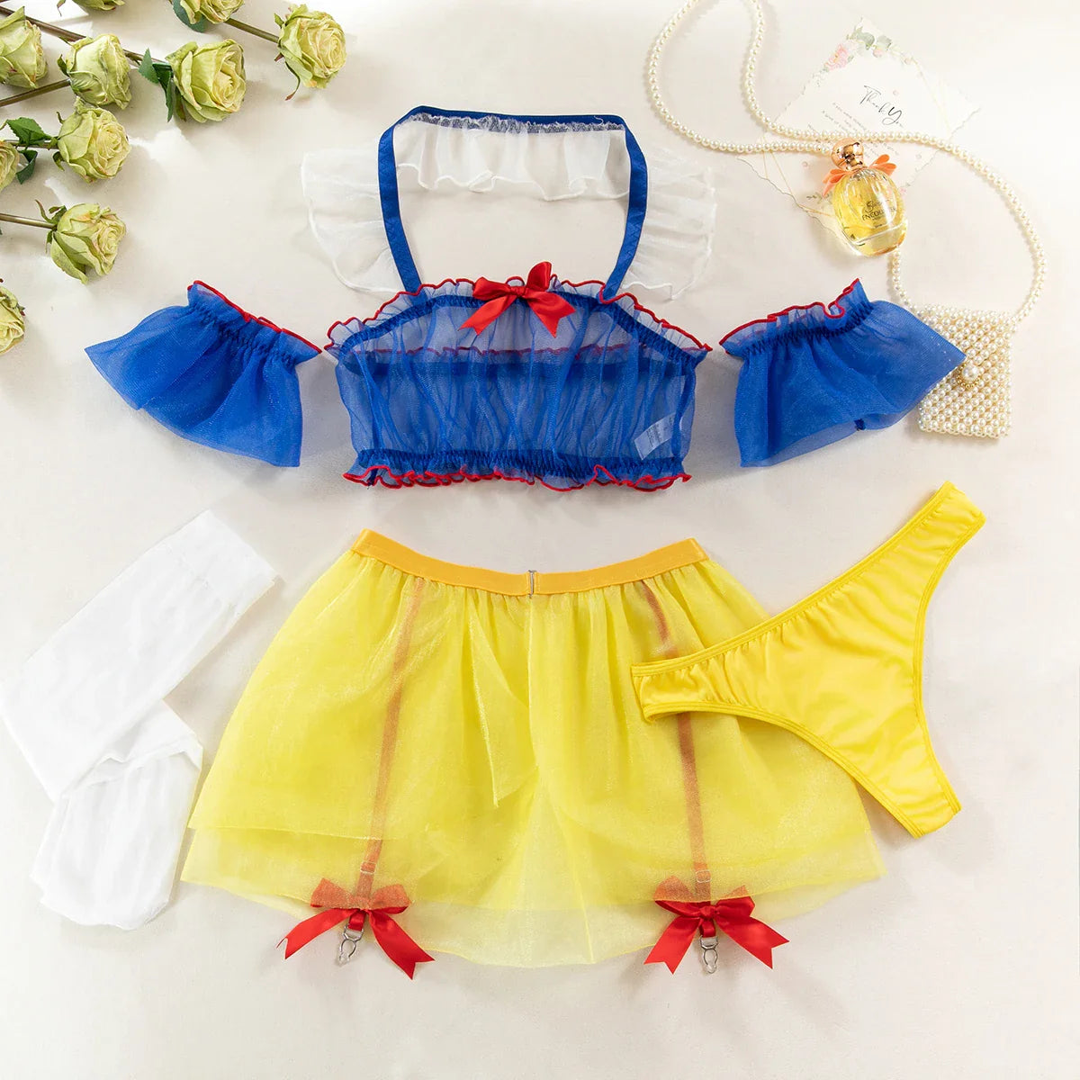 Toucheart Lingerie Uniform Maid Outfit Erotic Cosplay Transparent Mesh Role Play Outfit Garter