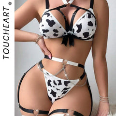 Toucheart Lingerie Suit Spotted Neck Halter Pure Sensual Uniform Lingerie Split Set Halter Underwear Suit