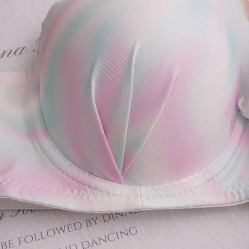 Toucheart Lingerie Suit Bow Knot Printing Underwear Bra Set Thin Cup Colorful Lingerie Suit