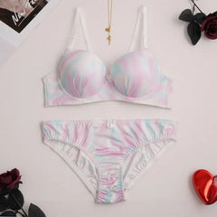 Toucheart Lingerie Suit Bow Knot Printing Underwear Bra Set Thin Cup Colorful Lingerie Suit