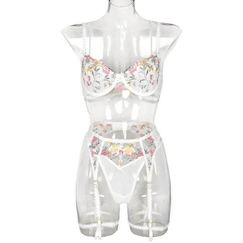 Toucheart Lingerie Suit Bow Knot Embroidery Underwear Suit Garters Underwear Suit