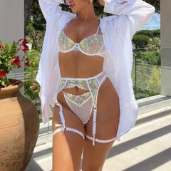 Toucheart Lingerie Suit Bow Knot Embroidery Underwear Suit Garters Underwear Suit