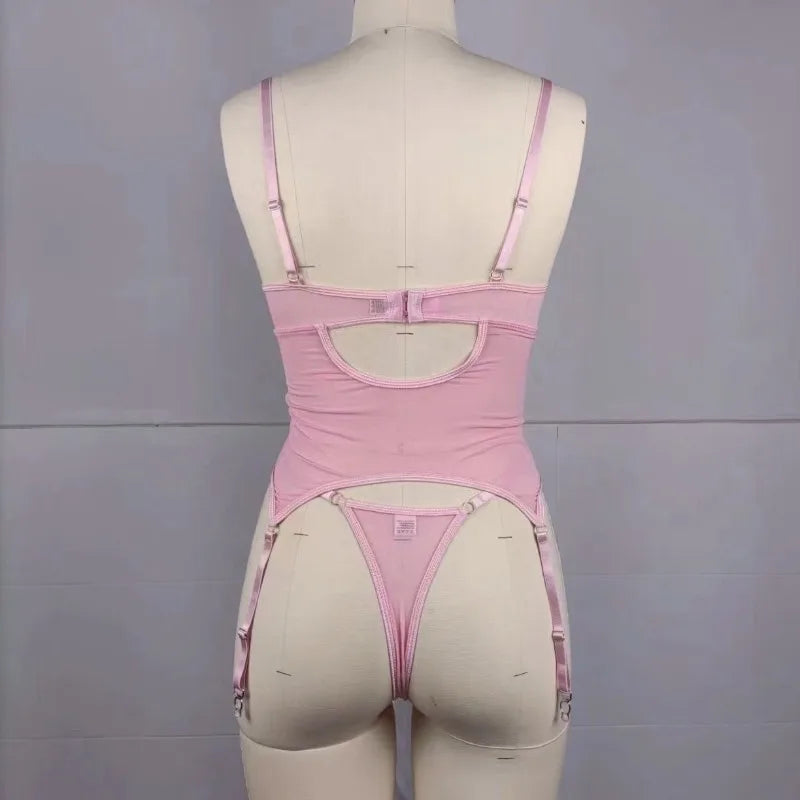 Toucheart Lingerie Suit Broken Flowers Lingerie Lace Up Embroidery Sling Underwear Garters Set
