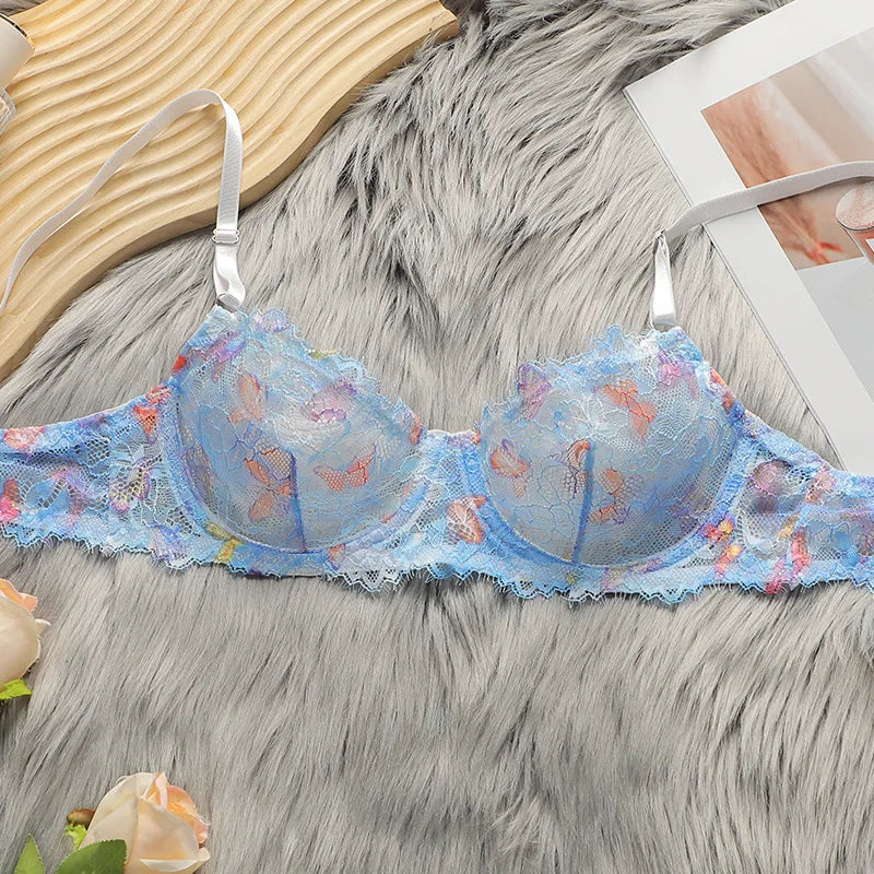 Toucheart Lingerie Suit Lace Mesh See-through Gathering Bra Set Thin Cup Colorful Lingerie Suit